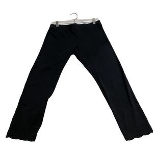 HUE Women's Black Stretch Flare Leggings Eyelet Detail L Casual Activewear​​